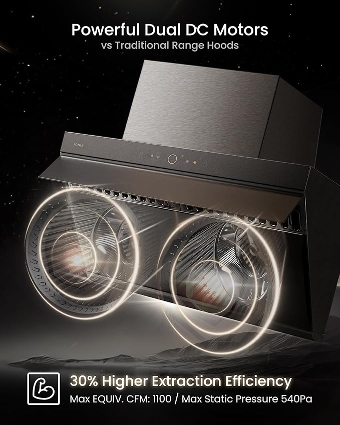 FOTILE Prestige Performance Series Under Cabinet or Wall Mount Kitchen Range Hood 1100 CFM 4 Speed Level with LED Lights, Fingerprint Resistance and Motion Control (Moonshadow, 30 Inch)