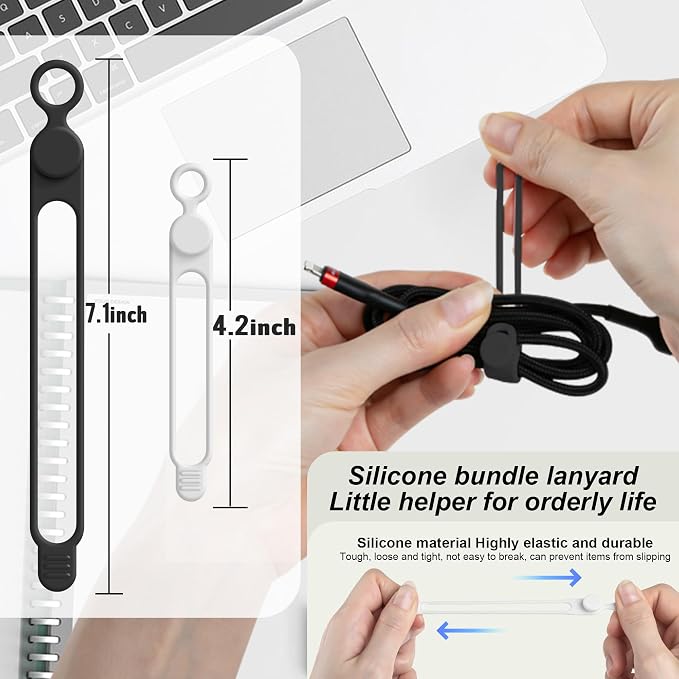 16Pcs Silicone Cable Ties, Cord Organizer Cable Management-2Sizes | Reusable - Image 2