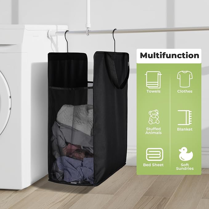 FENTEC Hanging Laundry Hamper，2 Pack Black Hanging Laundry Basket - Image 5