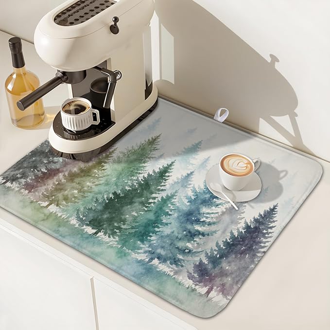 Giwawa Pine Tree Dish Drying Mat Natural Forest Fog Microfiber Dishes Pad 16x18 - Image 7