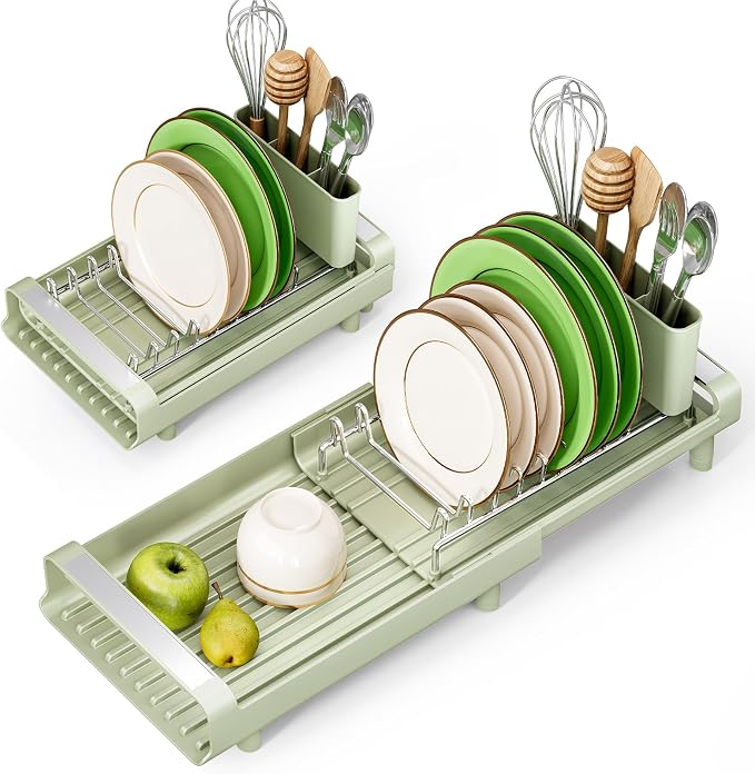 TOOLF Small Dish Drying Rack, Expandable and Space-Saving, Compact Design Fits by TOOLF