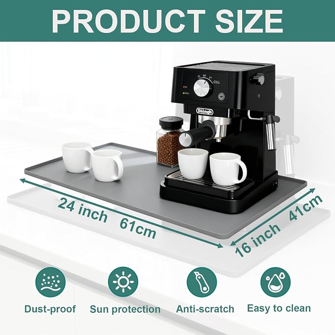 Silicone Coffee Mat 24 x 16 in Classic Black | Coffee bar mat - Image 3