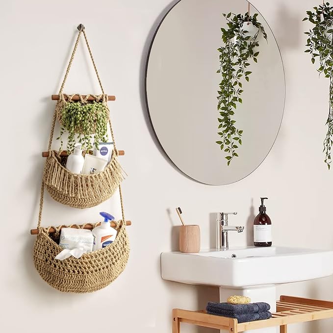 3 Tier Hanging Fruit Baskets for Kitchen, Handmade Jute Organizer - Image 8