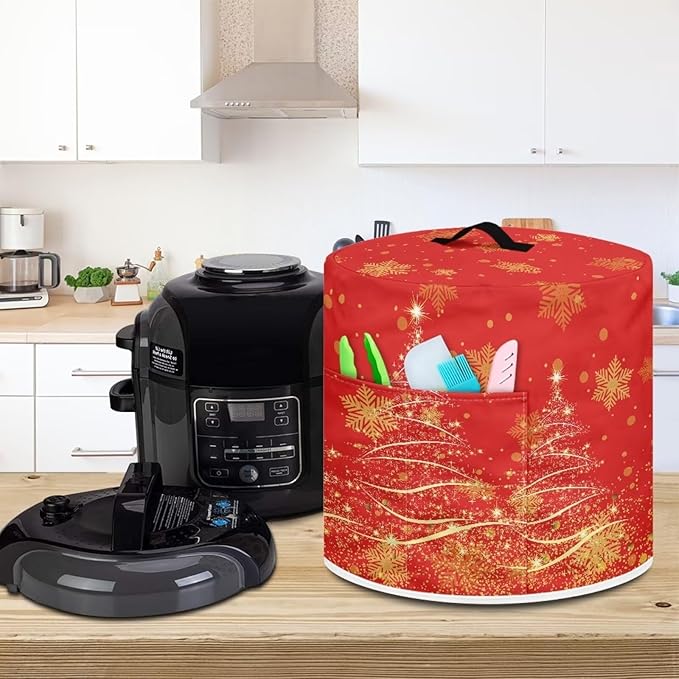 Golden Christmas Tree Dust Cover for Kitchen Instant Pot Accessories Appliance Cover Quart Pressure Cooker Air Fryer Rice Cooker Kitchen Appliance Dust Covers with Storage Pockets Size S