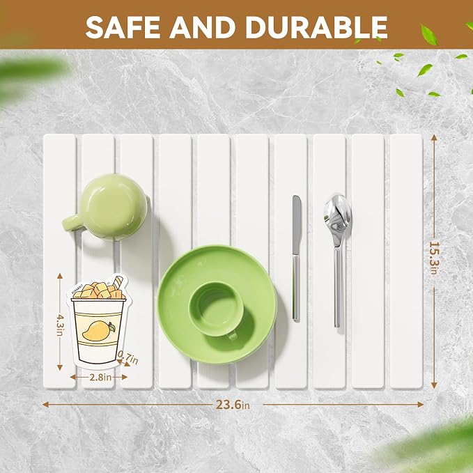 Foldable Stone Dish Drying Mat, 23.6"x15.3" Quick Dry Kitchen Board | Made of - Image 6