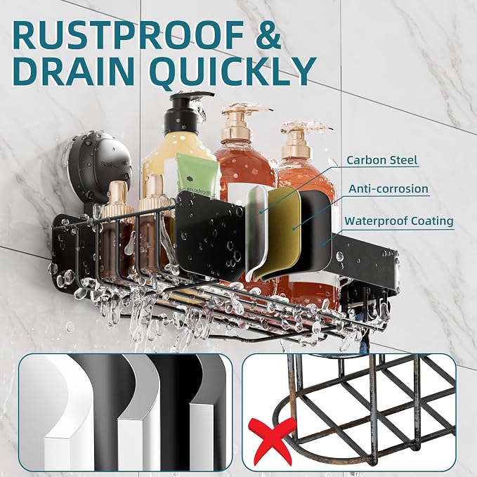TAILI Shower Caddy Suction Cup Rustproof Metal Visible indicator Black - Image 3