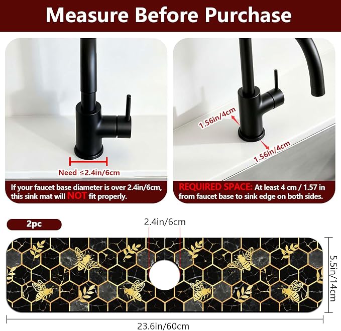 2 Pcs Marble Honeycomb Kitchen Sink Splash Guard Faucet Mat | Gold-edged Faucet - Image 2