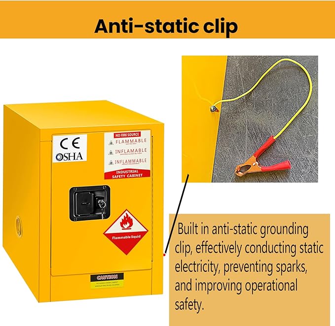 32 Gallon Flammable Liquid Storage Cabinet Fireproof Metal Cabinet with 3 Point Lock, Adjustable Shelves for Industrial, Scientific, Warehouse Use Yellow