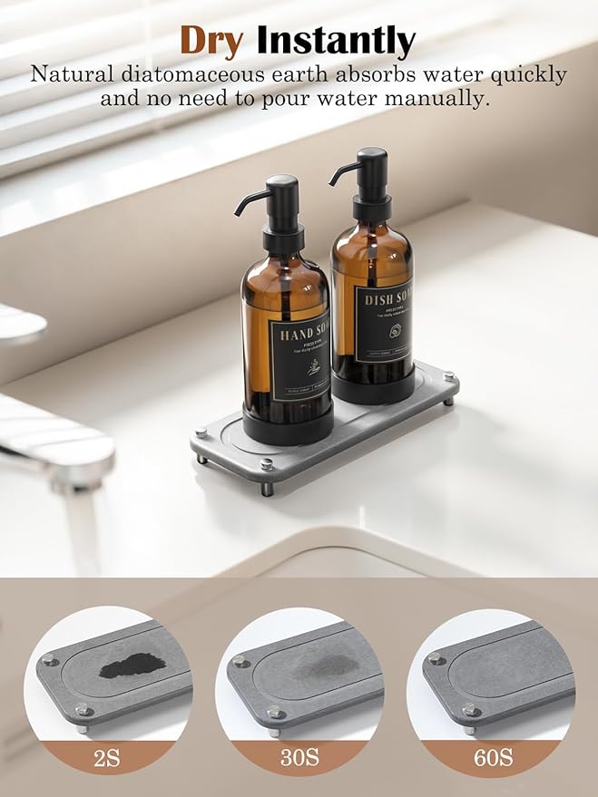 Luxspire 17 oz Glass Liquid Soap Dispenser Set, Amber + Dark Gray, 2 Pack | - Image 3