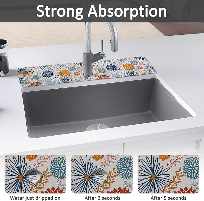 24" X 5.5" Kitchen Sink Splash Guard Faucet Mat Mandala Super Absorbent Fast - Image 3
