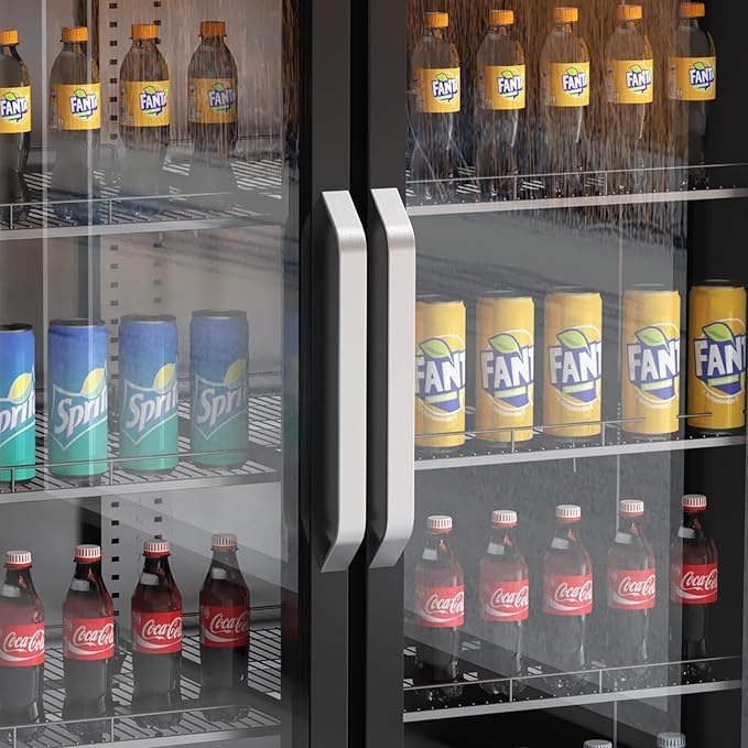 PeakPursuit Commercial Beverage Refrigerator 27.1 Cu.ft, Glass Door Display Fridge with LED Light, 10 Adjustable Shelves, Upright Merchandiser Refrigerator for Restaurant, Cafe, Store, Black