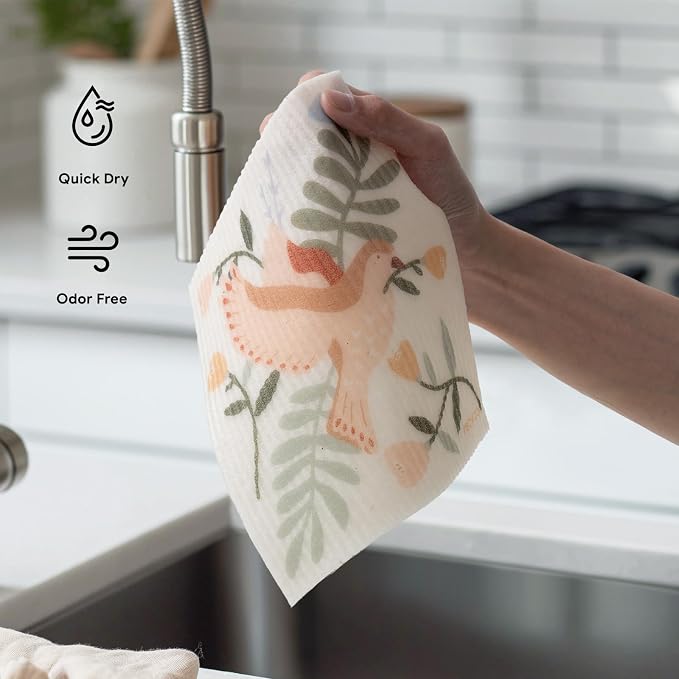 RECYCO Swedish Dishcloths for Kitchen | 6 Pack Birdsong and Blooms Washable - Image 6