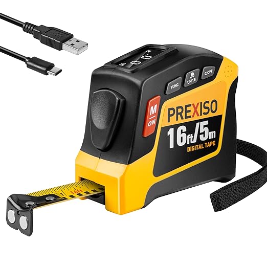 PREXISO 2-in-1 Digital Tape Measure, 16Ft Rechargeable Measuring Tape by PREXISO
