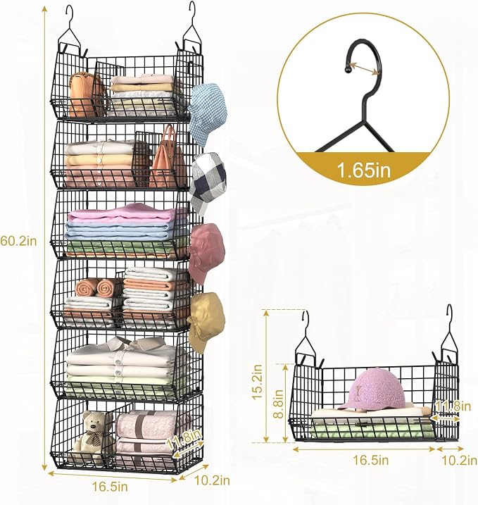 Jautokerdar 6 Tier Extra Large Hanging Storage Organizer, Hanging Closet Shelves - Image 7