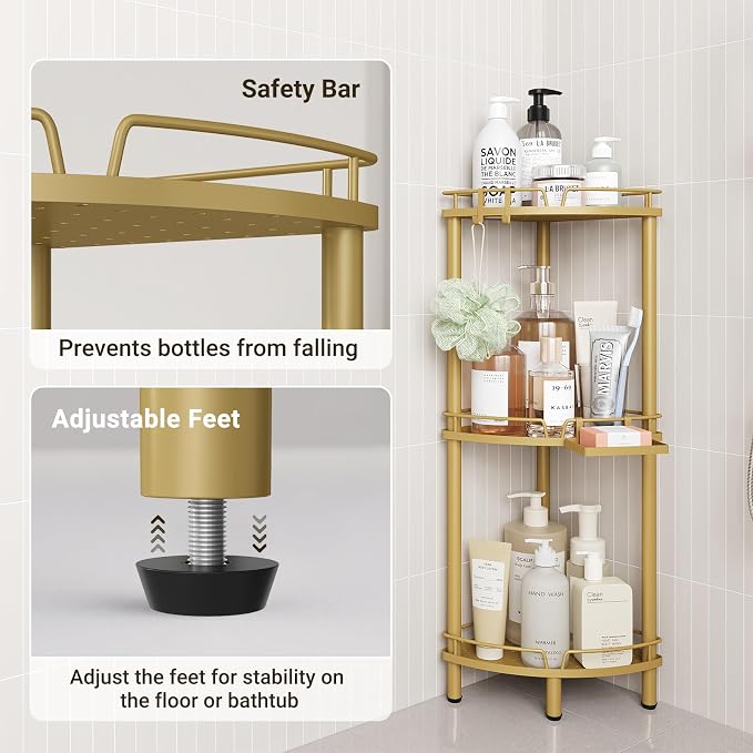 ELYKEN Corner Shower Caddy Standing, 3 Tier Metal Shower Organizer - Image 5