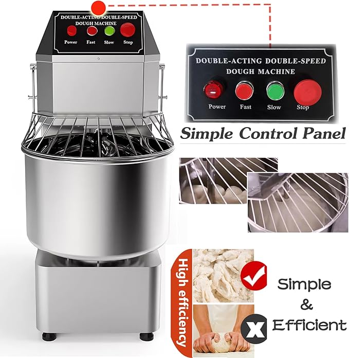 INTSUPERMAI Commercial Dough Mixer Machine Electric Food Mixer with Double Action Double Speed Spiral Mixing for Schools Bakeries Restaurants Pizzerias 110V (Standard Type, 40L)