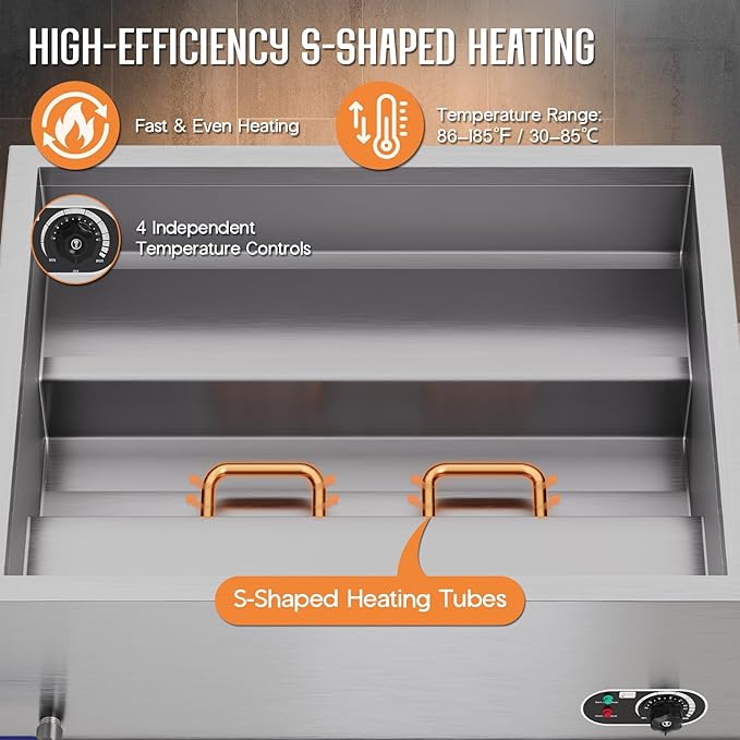 Jocisland 4-Pan 96QT Commercial Food Warmer, 1800W Stainless Steel Buffet Server with Independent Temp Controls, Acrylic Shield, Undershelf, Wheels, Food Tongs, 110V