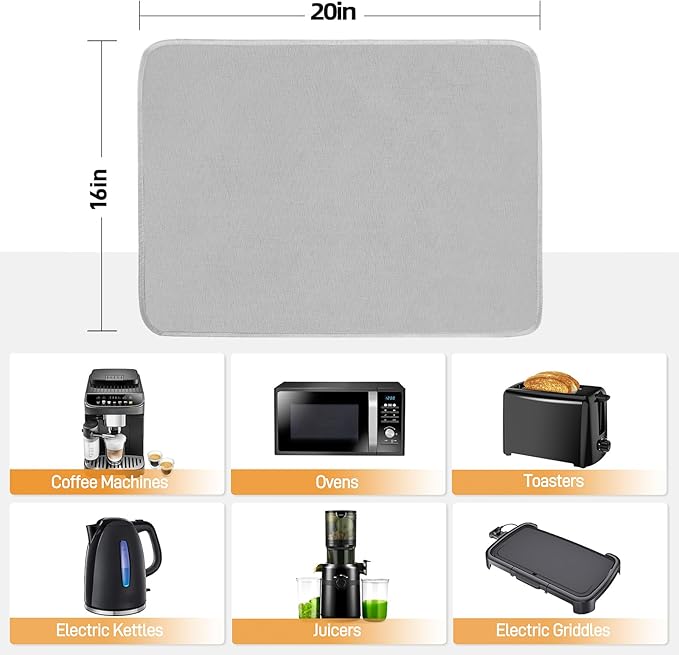 Heat Resistant Mat for Air Fryer, 16 x 20in Heat Resistant Mat for Countertop, Fireproof Silicone Countertop Protector Appliance Slider for Air Fryer, Coffee Maker, Toaster, Oven (Grey)