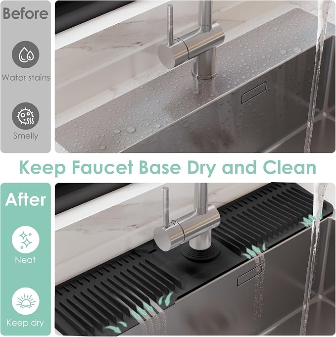 24-Inch Silicone Faucet Mat for Kitchen Sink Splash Guard, 7° Slope | 24"x5.5" - Image 6