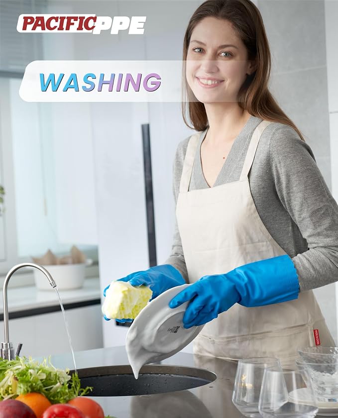 PACIFIC PPE 2 Pairs Cleaning Gloves, Cotton Liner, Medium | Waterproof - Image 5