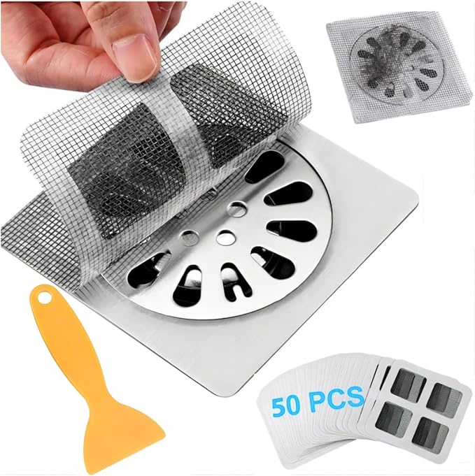 50 Pack Square Disposable Shower Drain Hair Catcher Stickers | Waterproof by Unknown