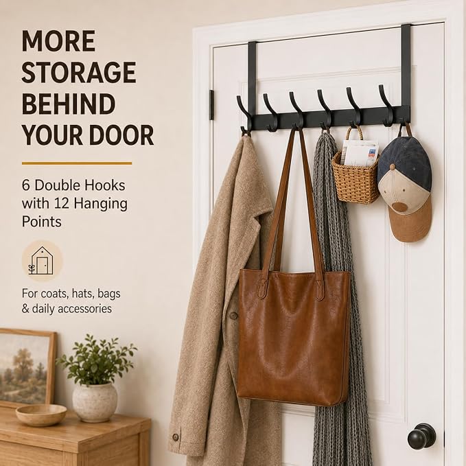 Peasulin Over The Door Hooks, 2 Pack Black Door Hanger Rack | - Image 4