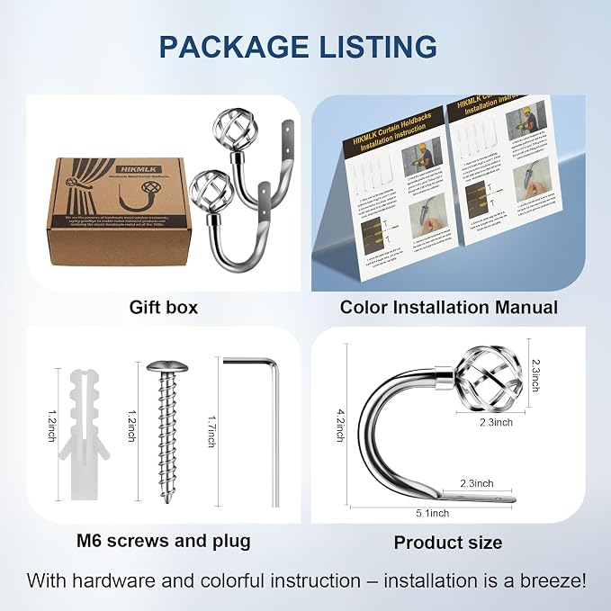 HIKMLK Handmade Metal Curtain Holdbacks 2pcs, Decoration Chrome Curtain Tie - Image 4