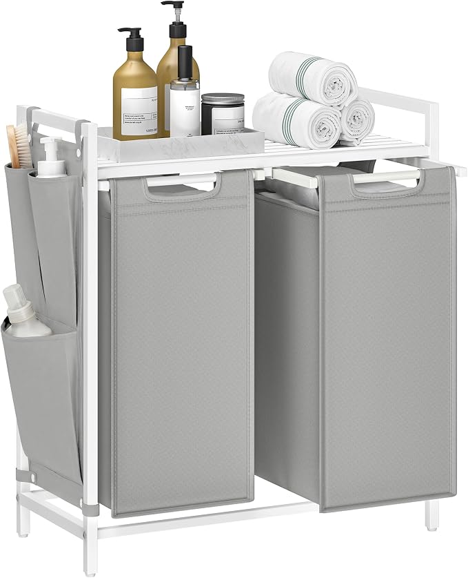 VASAGLE Laundry Hamper with Shelf, 2 Pull-Out Bags, 2 x 12.1 Gallons by Unknown
