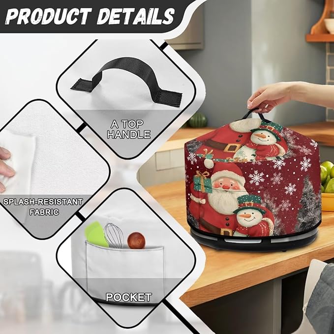 Cute Santa Claus Snowman Print Slow Cooker Cover with Pocket Portable Stain Resistant Slow Cooker Cover for Kitchen Christmas Decor Extra Accessories Fit 6/7/8 Quart Electric Oval Crock Pot