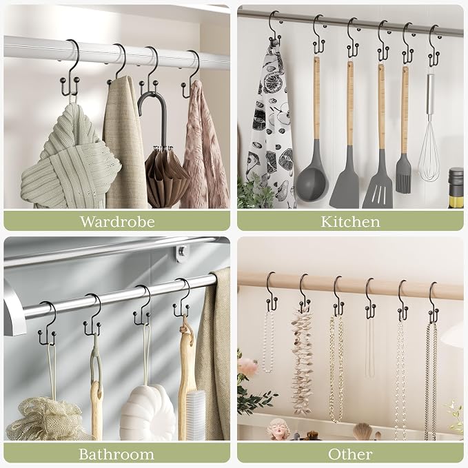 Shower Curtain Hooks Black Double Shower Curtain Hooks, Shower Curtain Rings - Image 7