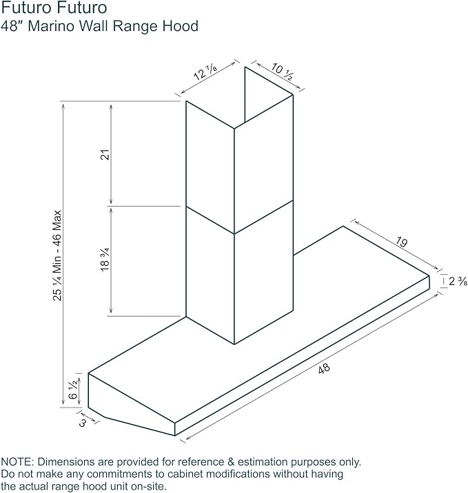 Futuro Futuro Marino 48 Inch Wall-mount Ducted Range Hood, Professional-Style Design, Stainless Steel, LED, Ultra-Quiet, with Blower