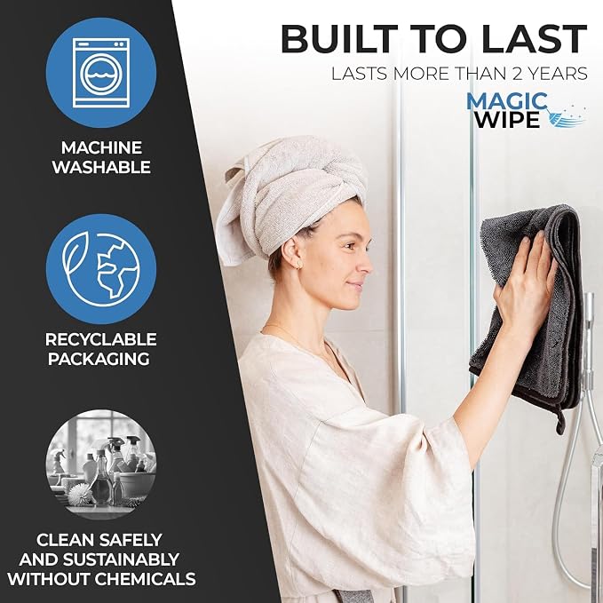 MagicWipe® Bathroom Drying Cloth, 1-40 x 60 cm & 2-30 x 40 Microfibre Cleaning - Image 2