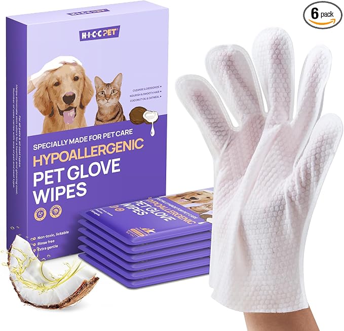 HICC PET Dog Wipes for Dogs & Cats, Individual Glove Packs, Head-to-Tail by HICCPET