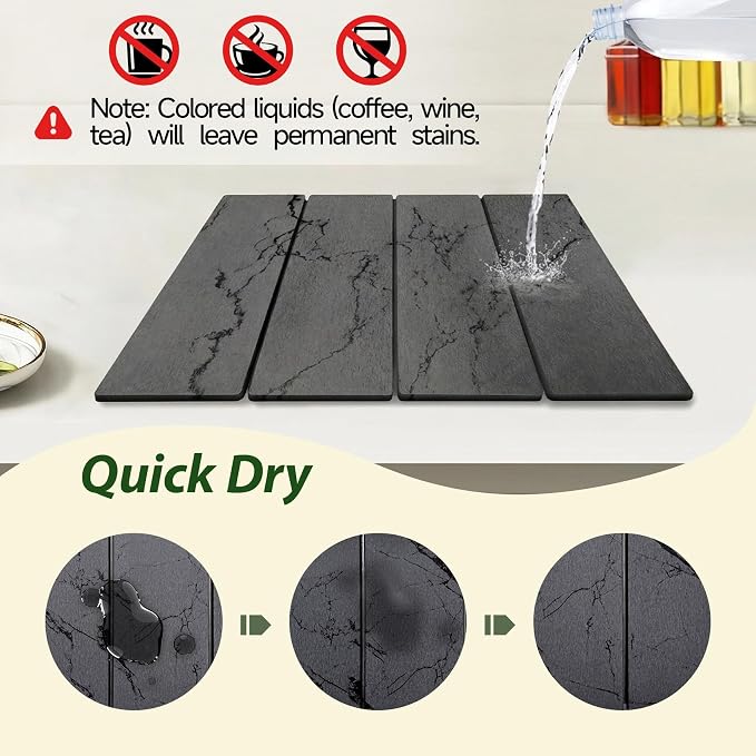Large Stone Drying Mat for Kitchen Counter, Water-Absorbent Marble Diatomaceous - Image 4