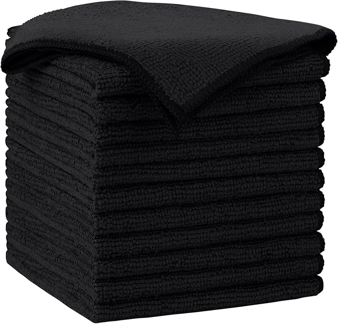 AIDEA Black Microfiber Cleaning Cloth-12PK, Absorbent Cleaning Rags 12"x12" | by AIDEAHOME