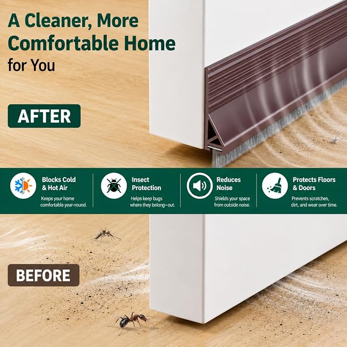 Door Draft Stopper with Brush, 1 Pack | Self Adhesive Weather Stripping - Image 7