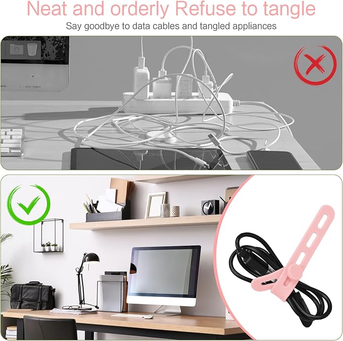 Donruby 24Pcs Silicone Cable Ties, Reusable Cord Organizer Straps, 5.12" - Image 7