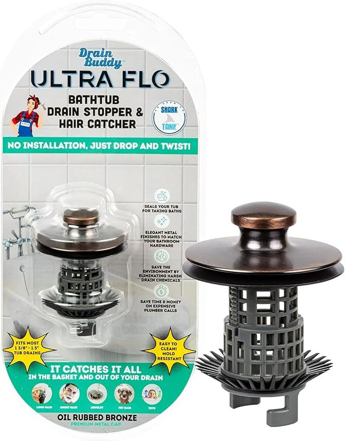 Drain Buddy Ultra Flo No Installation 2 in 1 Clog Preventing Tub Drain Stopper by Drainstrain