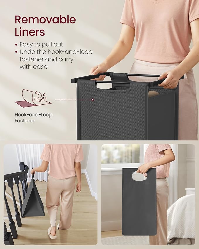 VASAGLE Laundry Hamper with Shelf, 3 Pull-Out Bags, 3 x 10.6 Gallons - Image 7