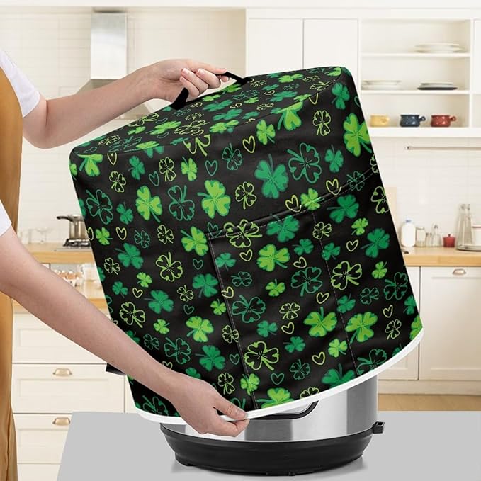 Xoenoiee Shamrock Black Print Kitchen Appliance Dust Cover with Pockets, Electric Pressure Cooker Cover Compatible with Crock Pot, Rice Cooker Covers for St.Patrick's Day Decor, for 6 Qt