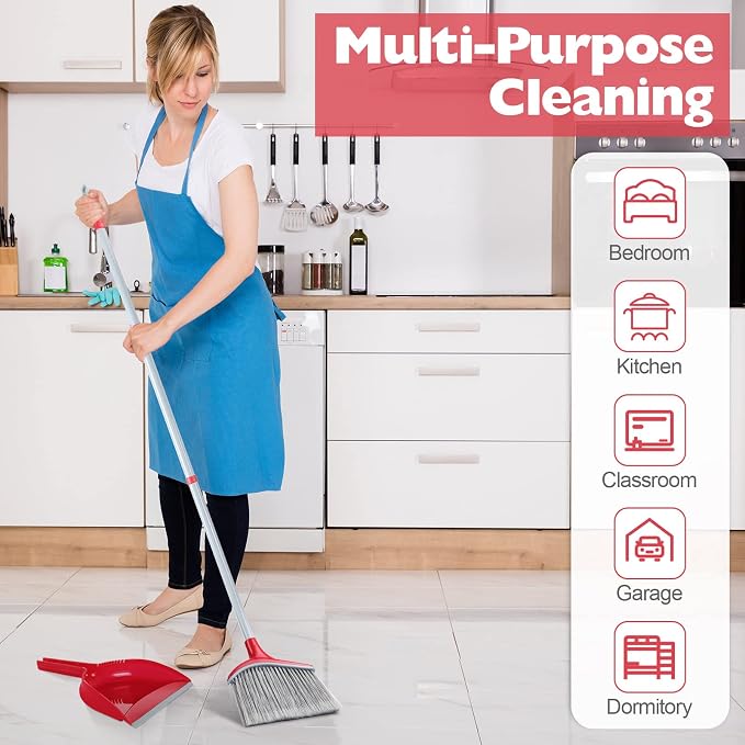 3 Pcs Broom and Dustpan Set, 54 Inch Indoor Angle Broom | Kitchen Cleaning - Image 6