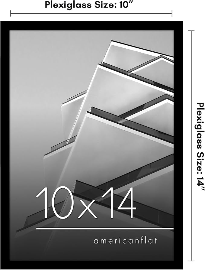 Americanflat 10x14 Picture Frame with Shatter-Resistant Glass - Streamline Collection - Thin Border Picture Frame for Wall Display - Hanging Hardware Included - Black
