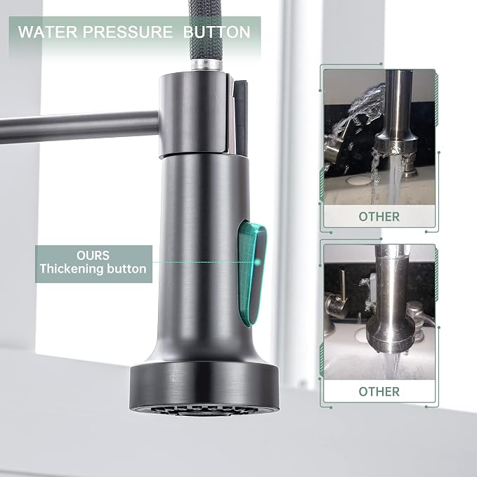 WEWE Pull-Down Kitchen Faucet, 2-Mode Sprayer, Matte Gray, High Arc | 360 Swivel - Image 4