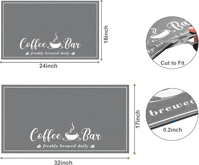 CooRug Fashion Coffee Mat, Dish Drying Mat 17" x 32" Dark Grey | Hide Stain - Image 2
