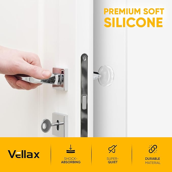 Clear Wall Door Handle Stopper - 4 Pcs of Clear Rubber Knob, Self Adhesive, Guard Door Bumper Reusable Solution for Stopping Damage & Noise in Your Home or Office, Durable, Shock Absorbent Discreet
