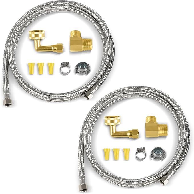 (2 Kit) Efield Dishwasher Installation Kit, 6 FT Stainless Steel Supply Hose, 3/8" X 3/8" Compression Adapter, 3-Wire 6” Power Cord with Tap,(HOSE149-2PCS)