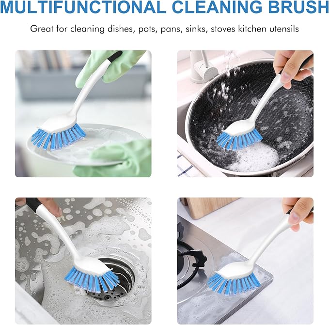 SetSail Dish Brush with Handle, 2 Pack Stiff Bristles Dish Scrubber with - Image 6