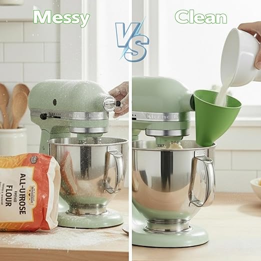 2Pcs Anti-Splash Flour Funnel for Stand Mixer – No-Mess, Premium Baking Gadgets Accessories Keeps Counters Clean for 4.5-5Qt Tilt-Head (KSM150) Best Premium Kitchen Aid Mixer Attachments