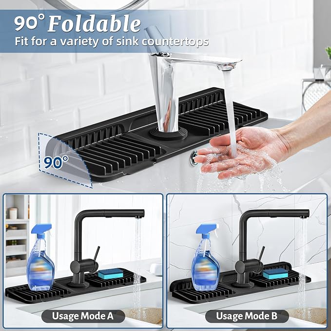 PoYang 17.7 Inch Faucet Mat for Kitchen Sink Splash Guard, Snap Button Holds It - Image 2