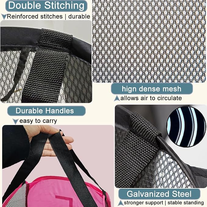 2 Pack Mesh Pop Up Laundry Hamper Collapsible Laundry Basket Pink Dirty Clothes - Image 4